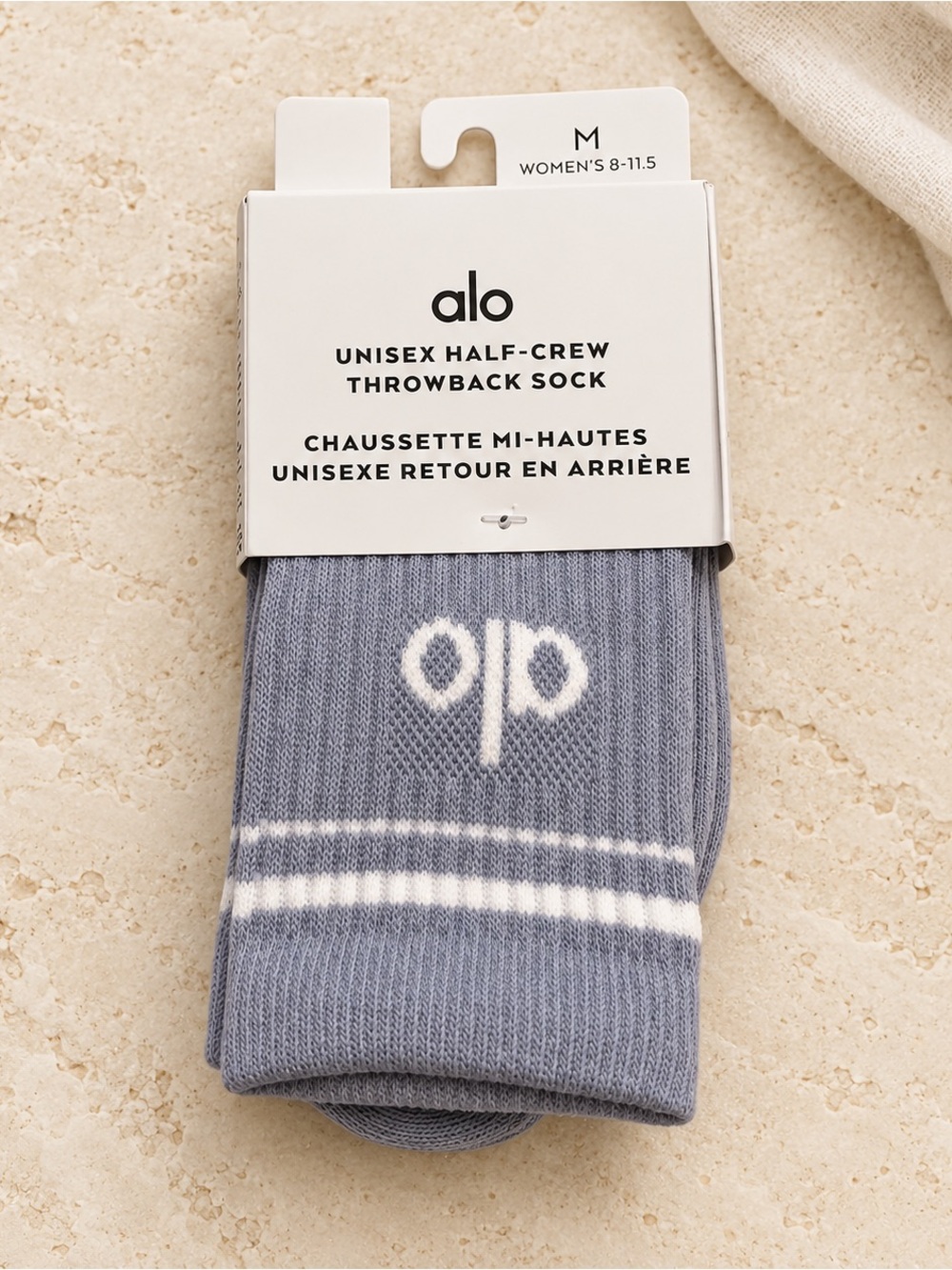 ALO Yoga Unisex Half-Crew Throwback Sock - Gray with White Stripes